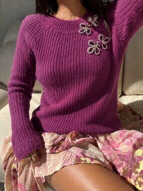 J. Crew Pink Knit Crew Neck Sweater Size XXS Asymmetrical